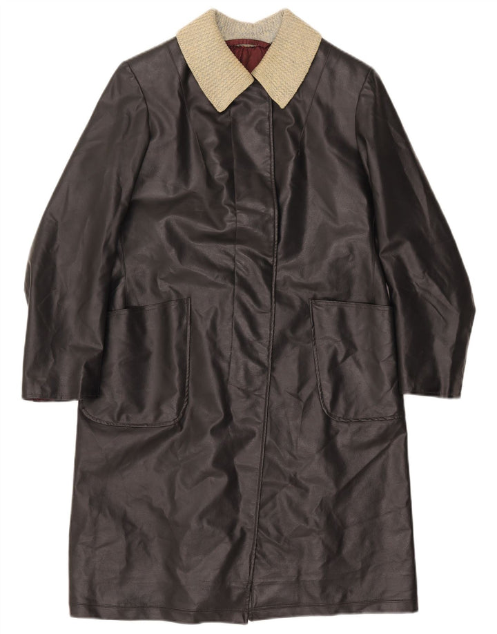 VINTAGE Γυναικείο Δερμάτινο Παλτό UK 12 Medium Black Colourblock