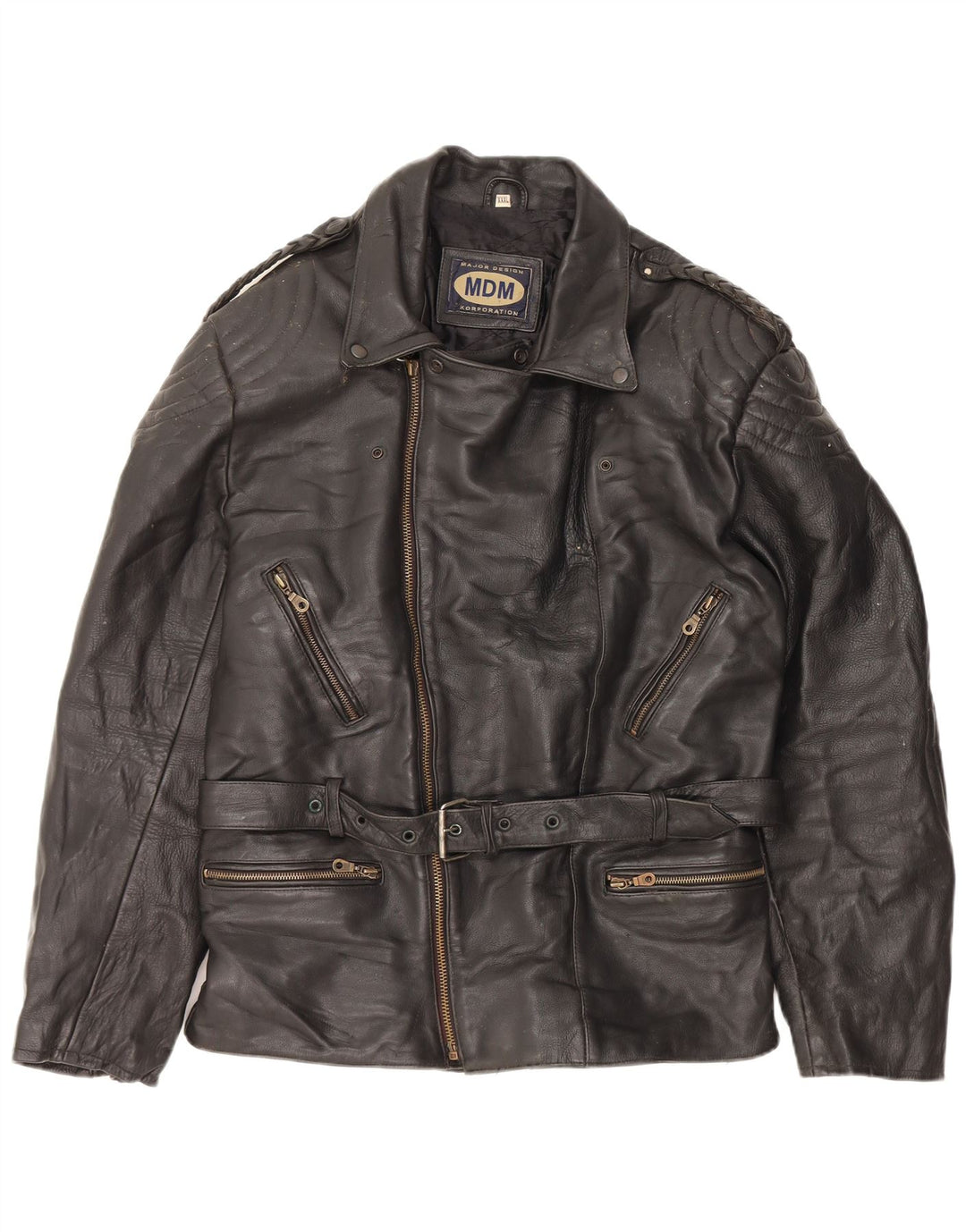 Vintage Γυναικείο Δερμάτινο Μπουφάν Biker UK 22 3XL Μαύρο Δερμάτινο