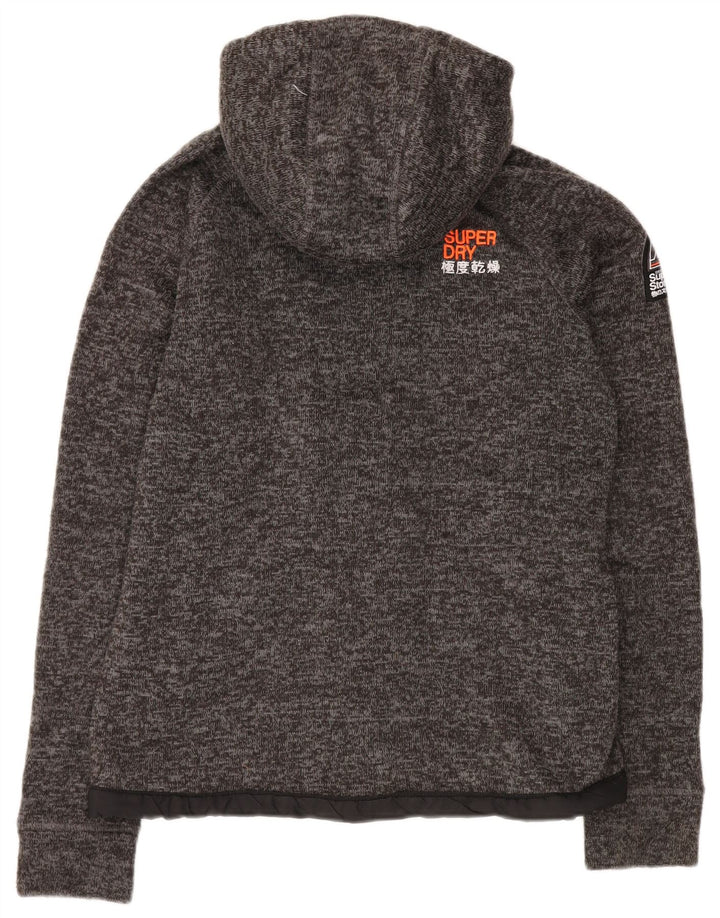SUPERDRY Γυναικείο πουλόβερ με κουκούλα με φερμουάρ UK 14 μεσαίου γκρι πολυεστέρα
