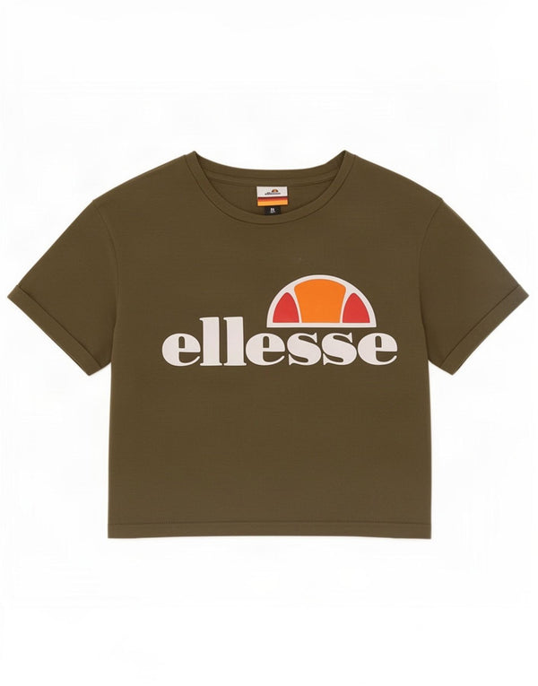 Γυναικείο γραφικό T-shirt Ellesse Crop Top UK 8 Small Khaki Colourblock Βαμβακερό