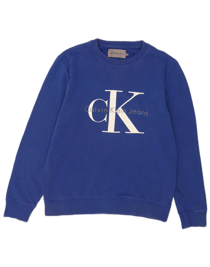 Ανδρικό γραφικό φούτερ Calvin Klein Jeans, μεσαίο μπλε βαμβακερό