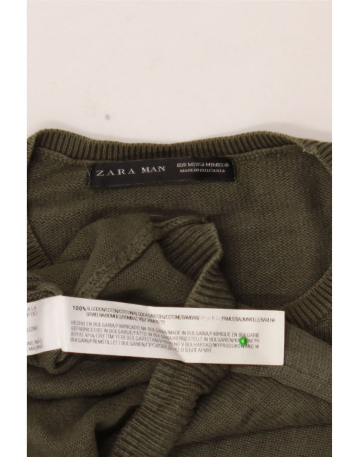 Ανδρικό πουλόβερ ZARA Graphic Crew Neck Jumper Medium Khaki Βαμβακερό