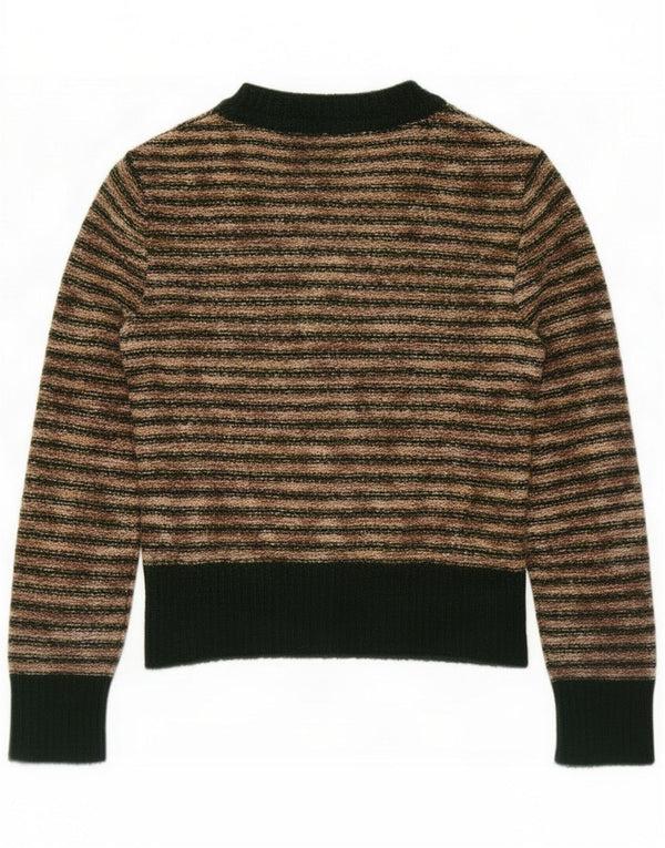 Vintage γυναικείο πουλόβερ με λαιμόκαυστο UK 14 Medium Beige ριγέ