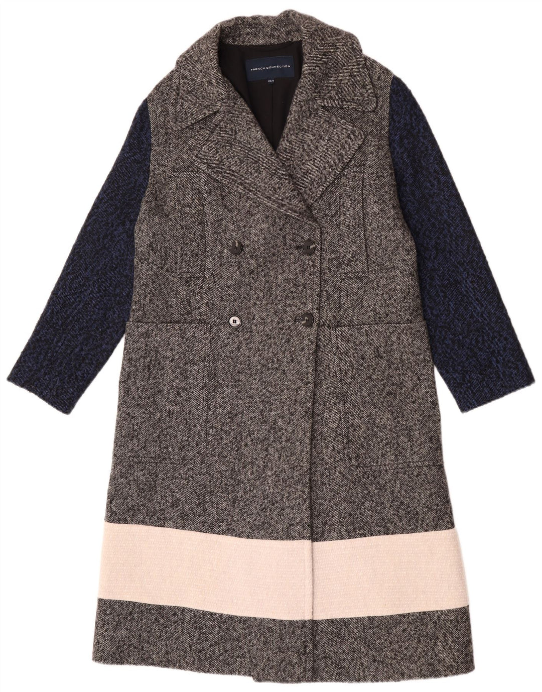 French Connection Γυναικείο παλτό με διπλό στήθος UK 6 XS Grey Colourblock