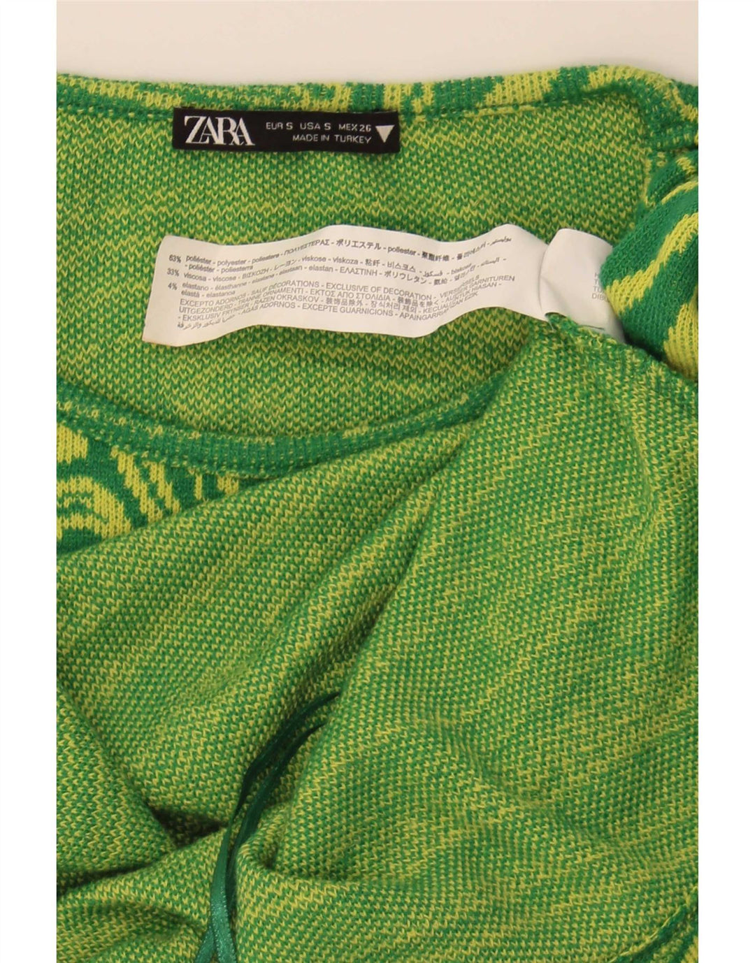 Zara Γυναικείο Abstract Pattern Bodycon φόρεμα UK 8 Small Green