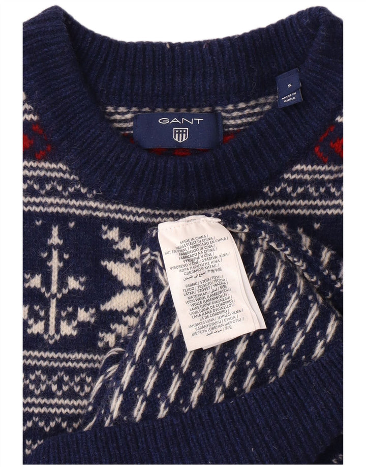Ανδρικό πουλόβερ με λαιμόκοψη GANT Small Navy Blue Fair Isle Wool