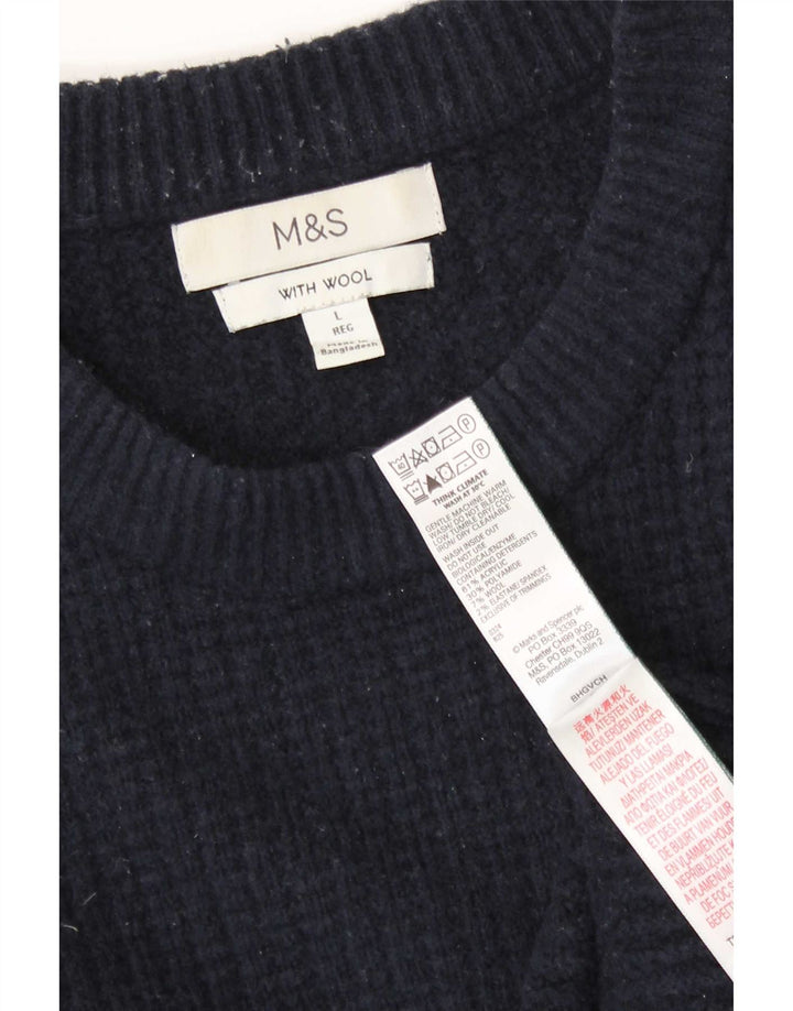 Marks & Spencer Ανδρικό πουλόβερ με λαιμόκοψη μεγάλου μπλε ακρυλικό