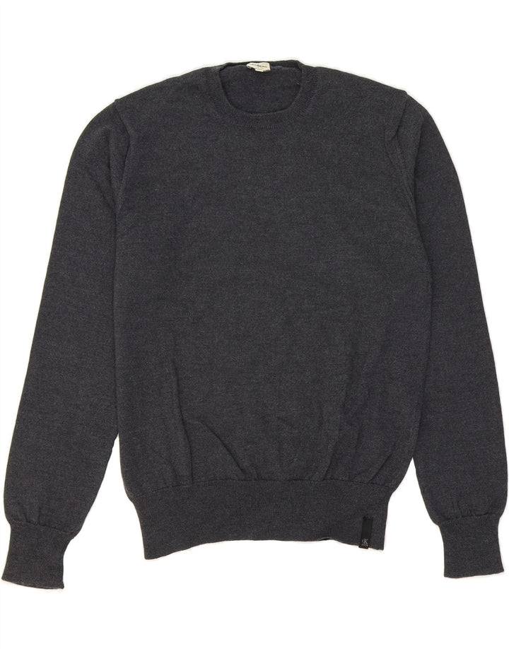 CALVIN KLEIN JEANS Womens Crew Neck Jumper Sweater UK 14 Medium Grey Vintage Calvin Klein Jeans and Second-Hand Calvin Klein Jeans from Messina Hembry 