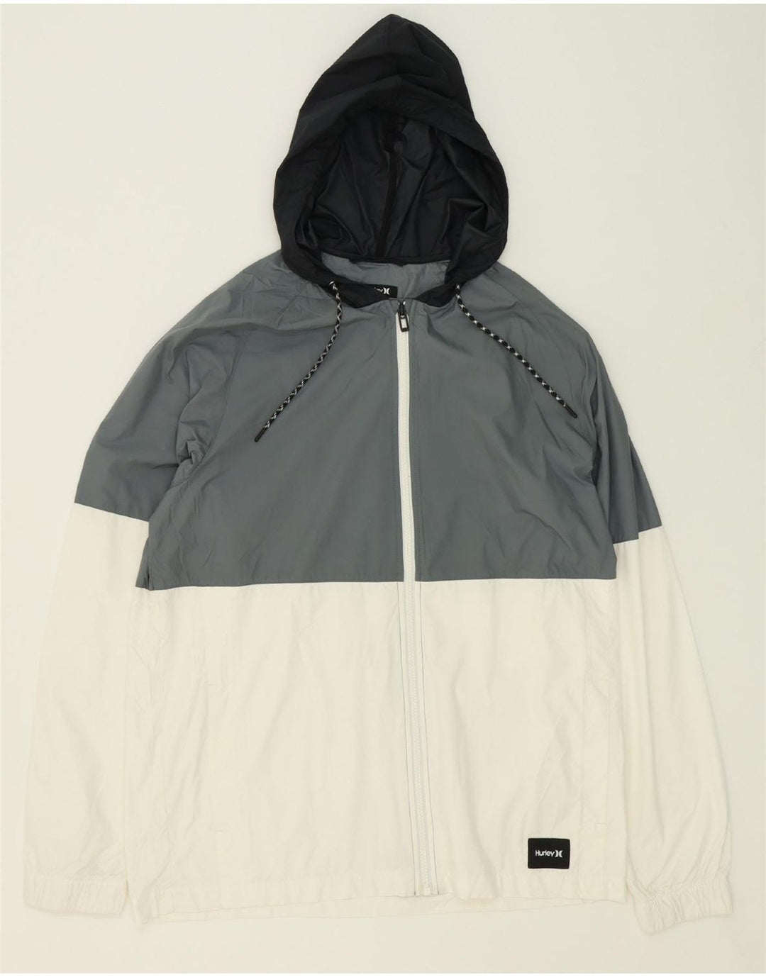 HURLEY Mens Hooded Rain Jacket UK 40 Large White Colourblock Polyester Vintage Hurley and Second-Hand Hurley from Messina Hembry 