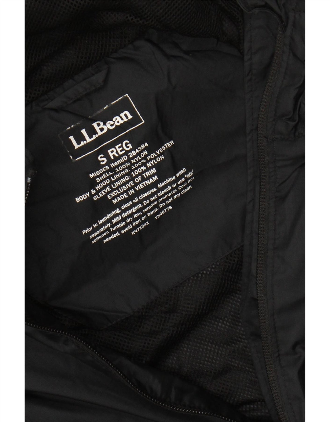 L.L.BEAN Γυναικείο μπουφάν βροχής με κουκούλα UK 10 Small Black Nylon