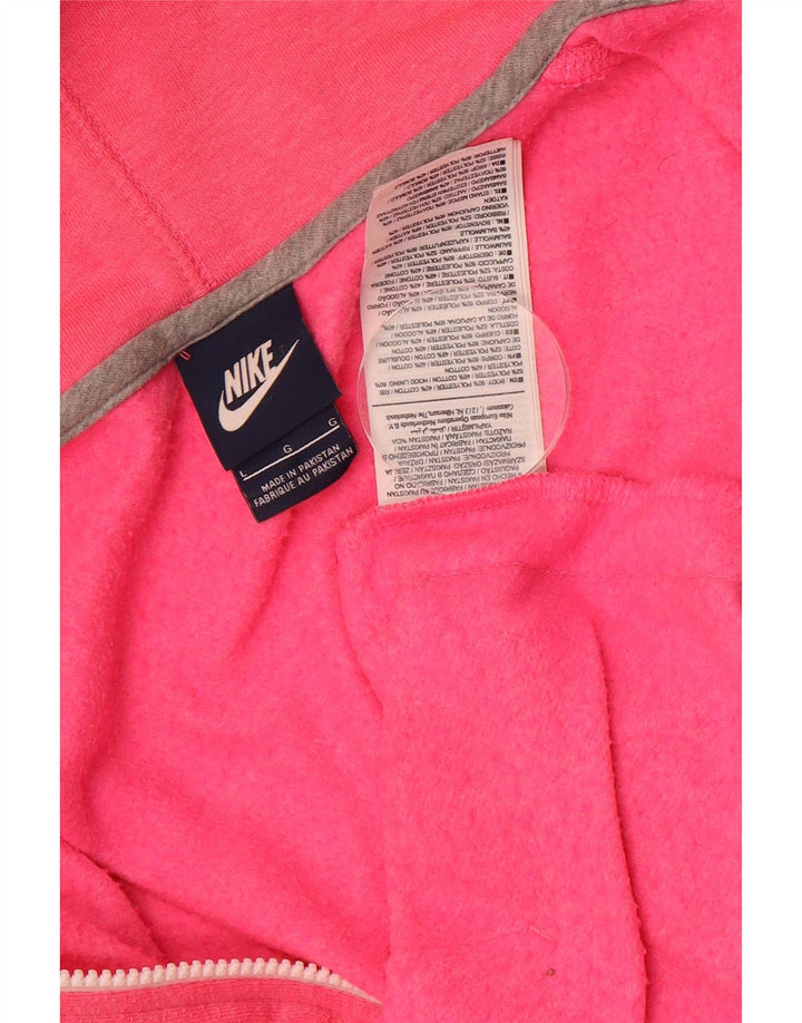 NIKE Womens Zip Hoodie Sweater UK 16 Large Pink Polyester