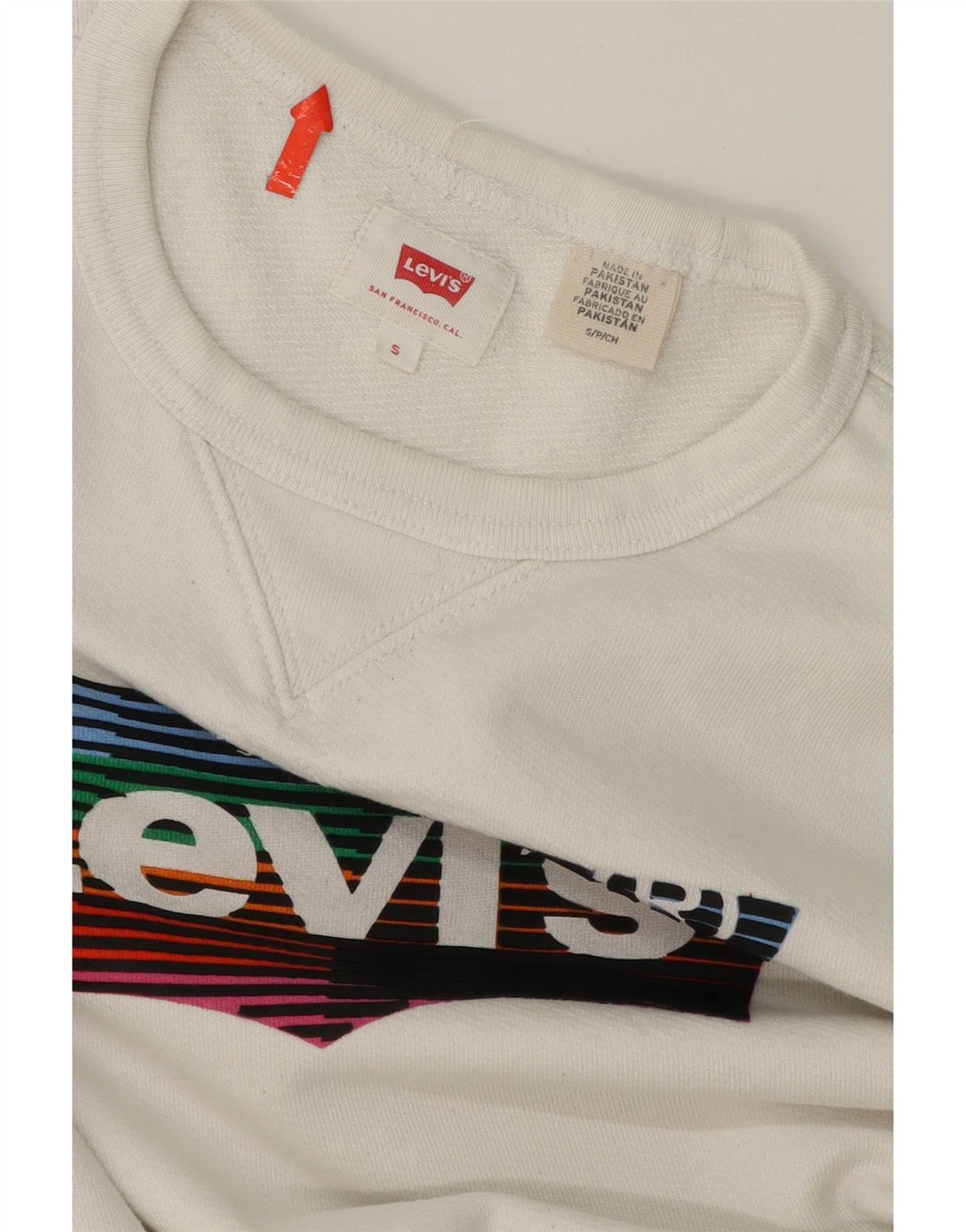LEVI'S Mens Graphic Sweatshirt Jumper Small White Cotton Vintage Levi's and Second-Hand Levi's from Messina Hembry 
