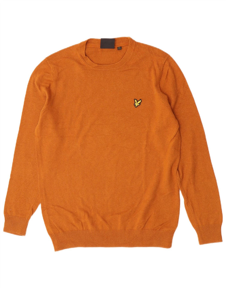 Ανδρικό πουλόβερ με λαιμόκοψη Lyle & Scott, μεσαίο πορτοκαλί βαμβακερό