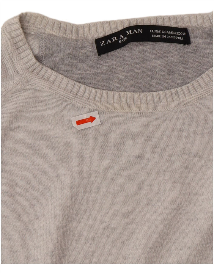 ZARA Mens Crew Neck Jumper Sweater Medium Grey Cotton