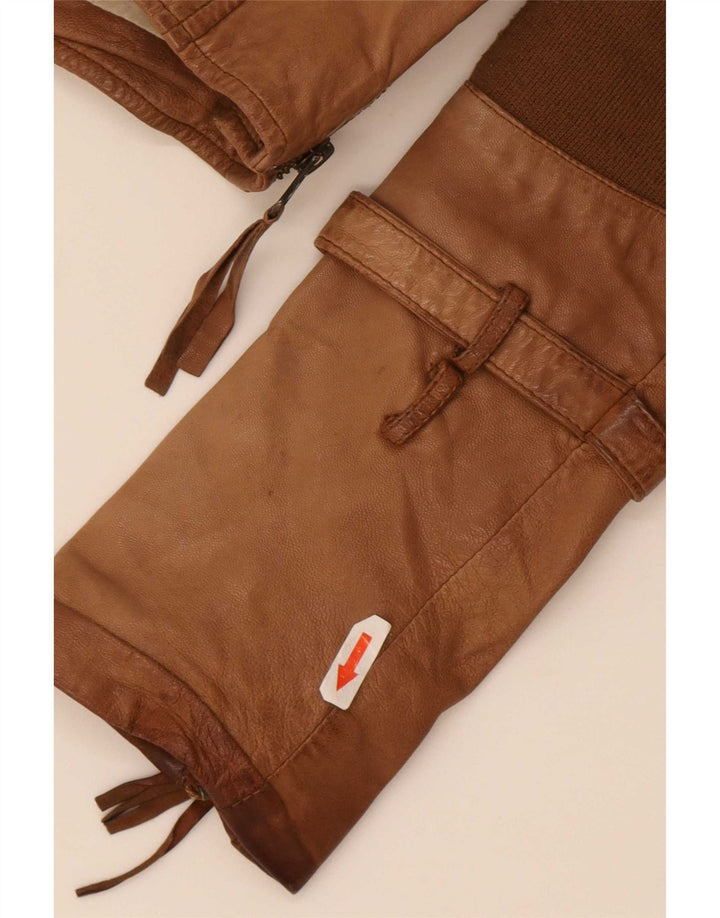 True Religion Γυναικείο δερμάτινο μπουφάν ποδηλάτου UK 10 Small Beige Colourblock