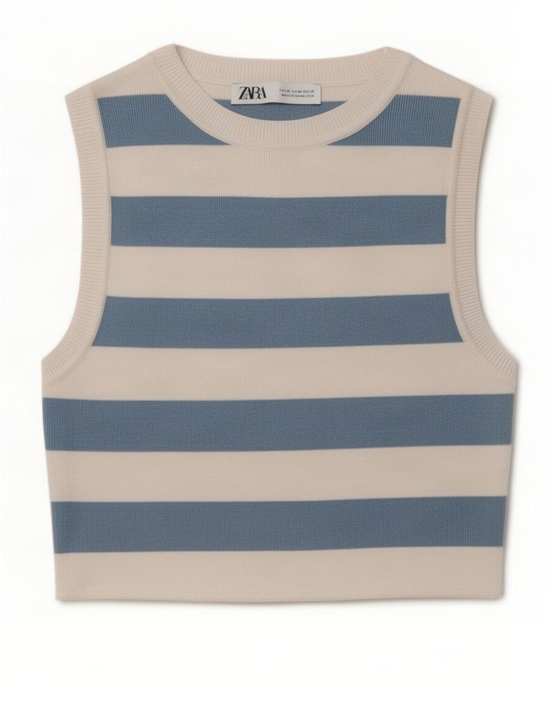 Zara Γυναικείο γιλέκο Crop UK 12 Medium Blue ριγέ