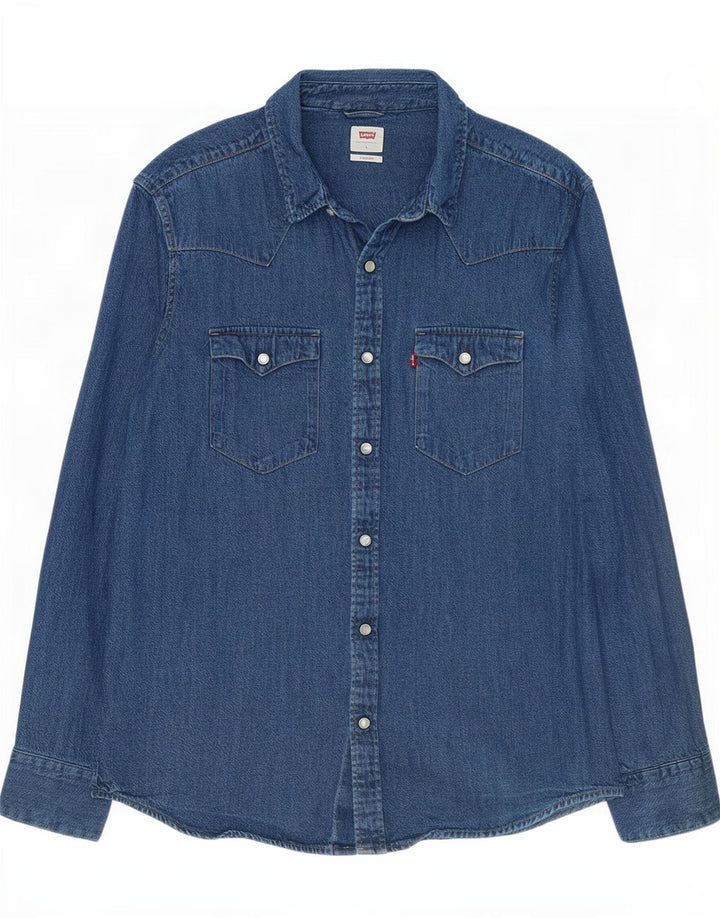 Ανδρικό πουκάμισο Levi's Standard τζιν, μεγάλο μπλε βαμβακερό