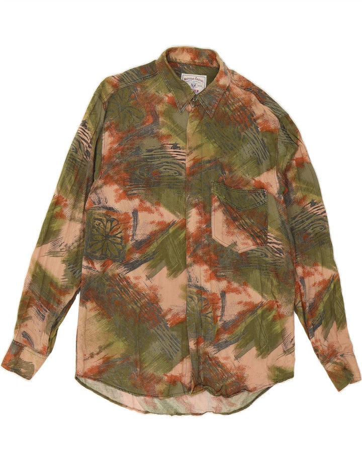 AZZURRA Mens Abstract Pattern Shirt Medium Green Viscose Vintage Azzurra and Second-Hand Azzurra from Messina Hembry 