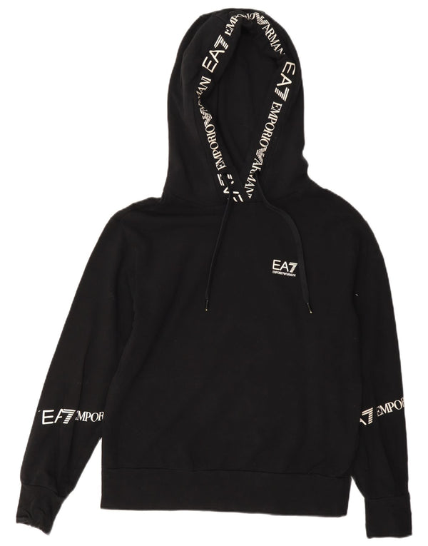 Emporio Armani Γυναικείο γραφικό υπερμεγέθου Hoodie Jumper UK 6 XS μαύρο βαμβακερό