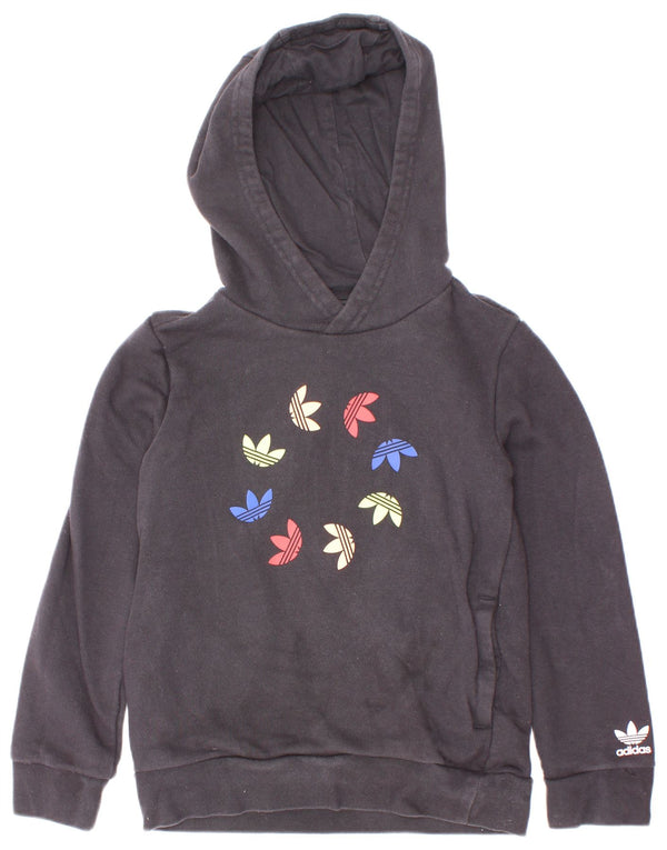 Adidas Boys Graphic Hoodie Jumper 7-8 ετών Μαύρο βαμβακερό