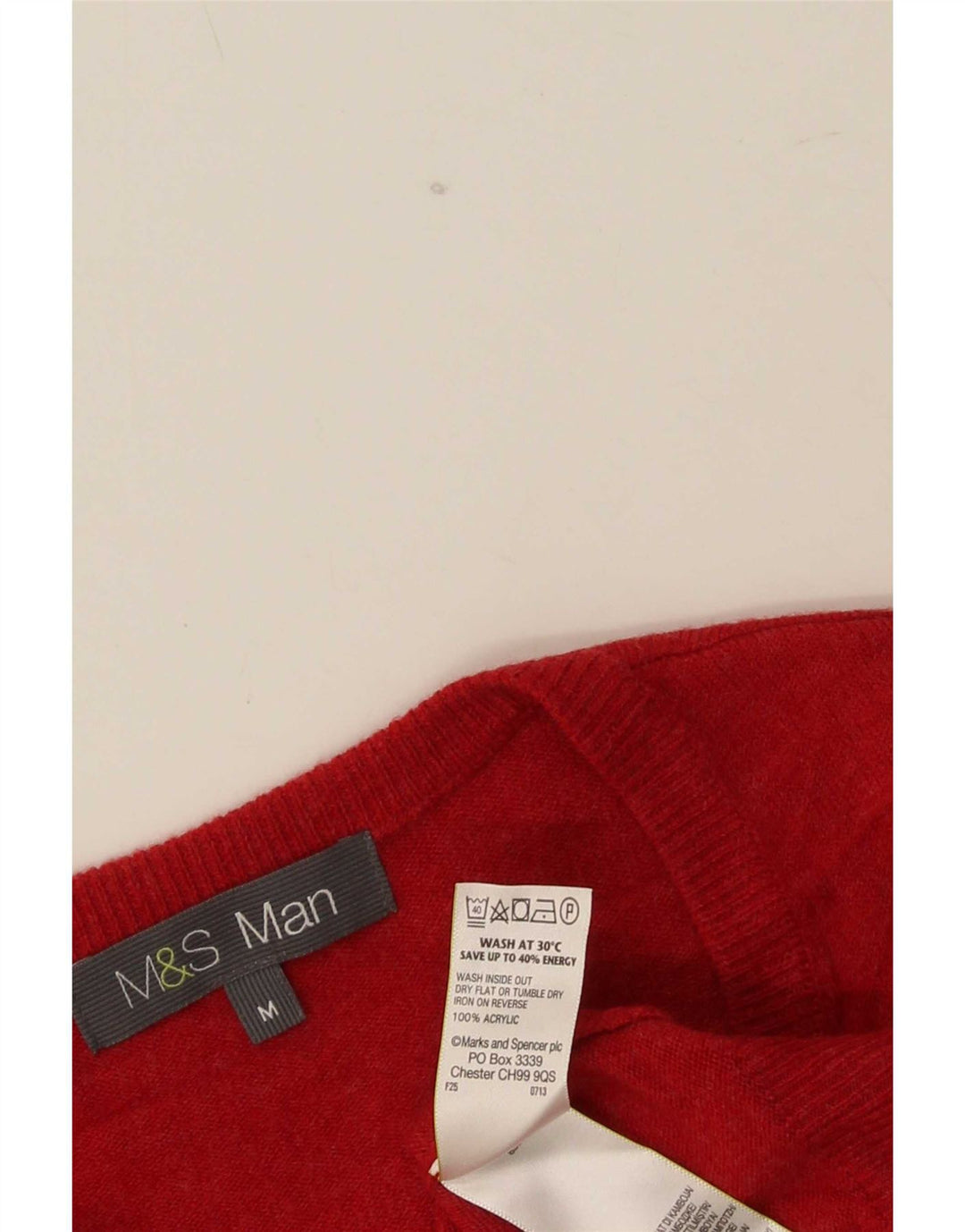 Marks & Spencer Ανδρικό πουλόβερ με λαιμόκοψη με λαιμόκοψη με μεσαίο κόκκινο ακρυλικό