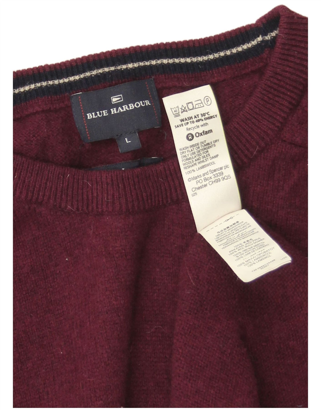 Ανδρικό πουλόβερ Marks & Spencer Blue Harbour Crew Neck Jumper Large Burgundy