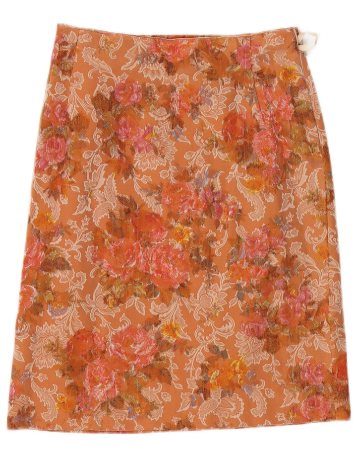 Vintage γυναικεία ίσια φούστα W28 Μεσαίο Πορτοκαλί Floral