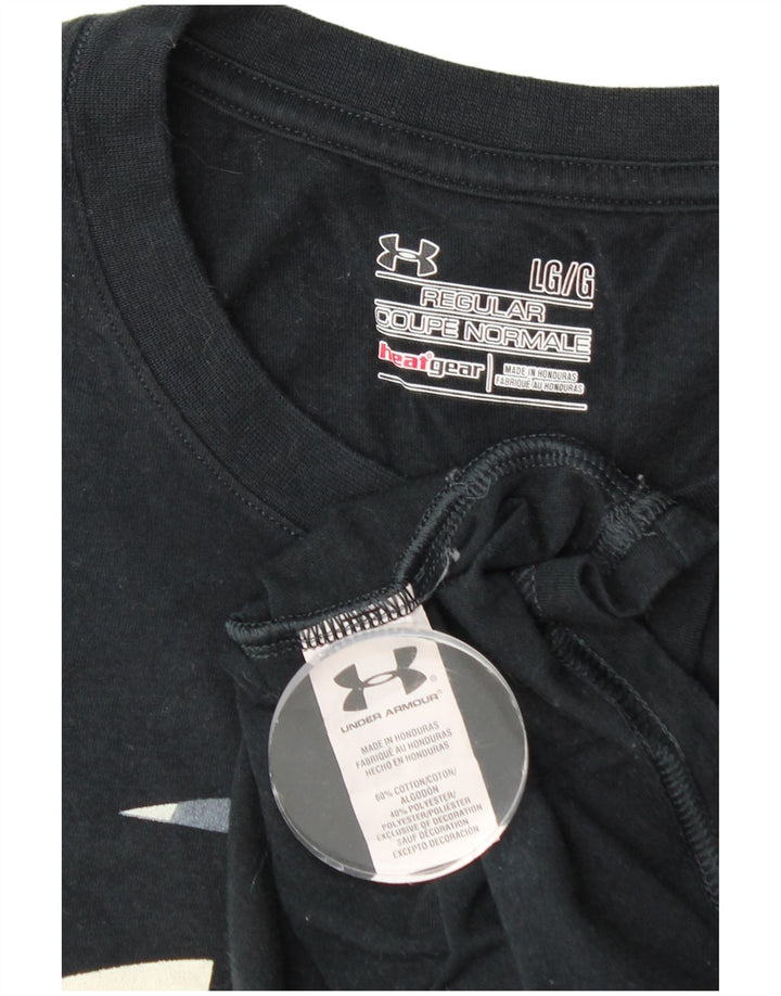 UNDER ARMOR Ανδρικό μπλουζάκι θερμότητας κανονικό γραφικό τοπ μεγάλο μαύρο βαμβακερό