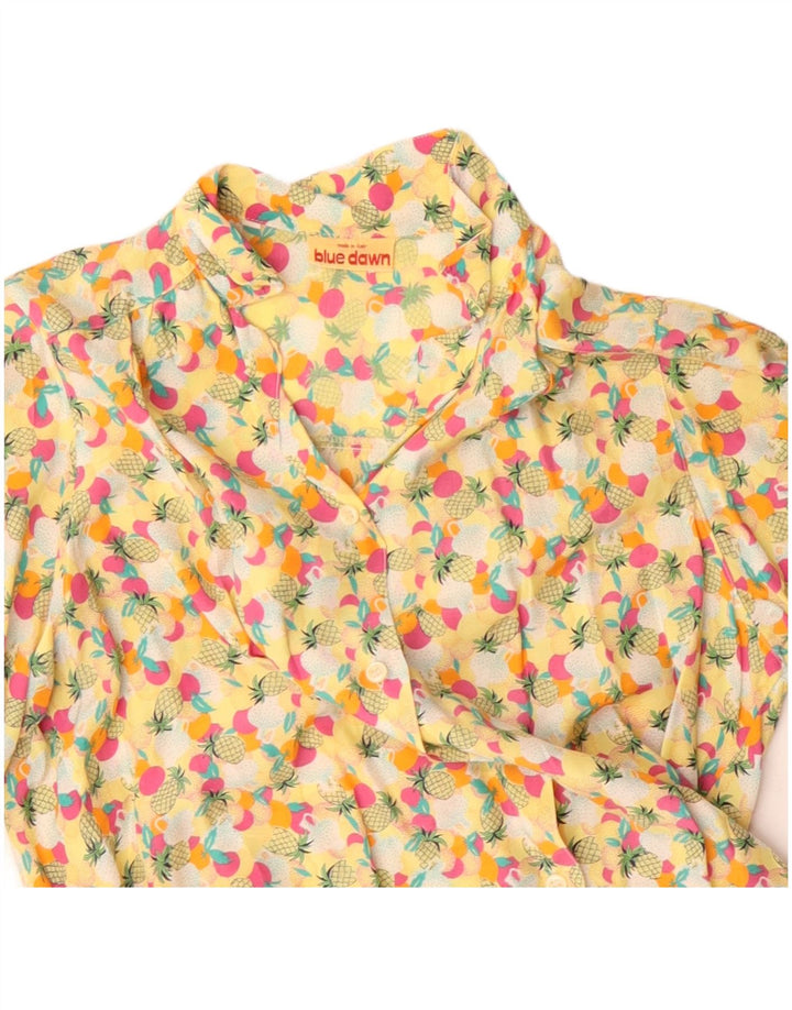 Vintage γυναικείο πουκάμισο αφηρημένο μοτίβο μπλούζα UK 14 μεγάλο κίτρινο