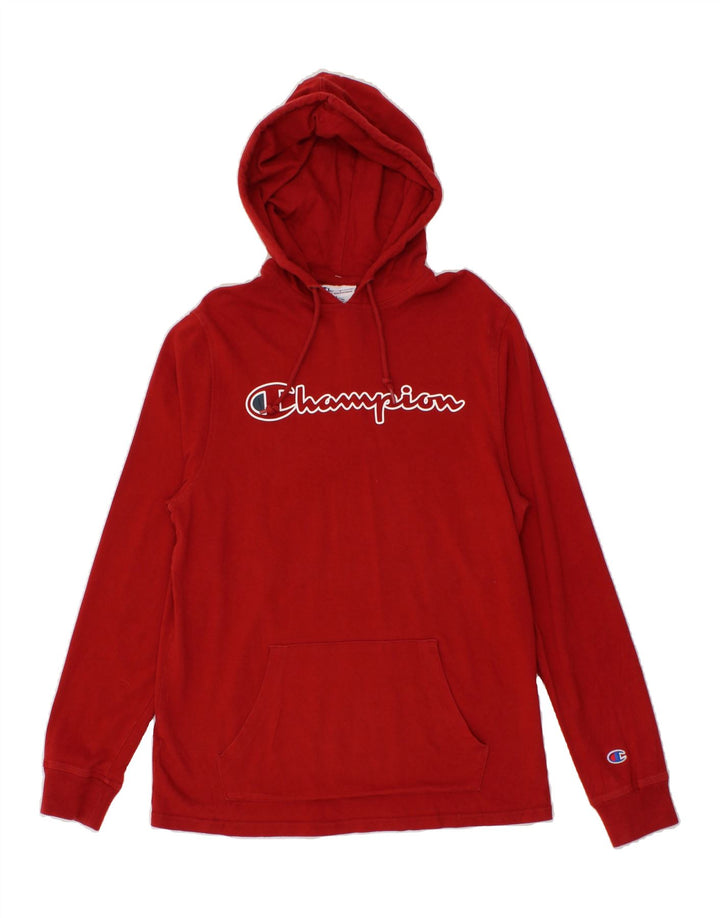 CHAMPION Mens Graphic Hoodie Jumper Medium Red Cotton Vintage Champion and Second-Hand Champion from Messina Hembry 
