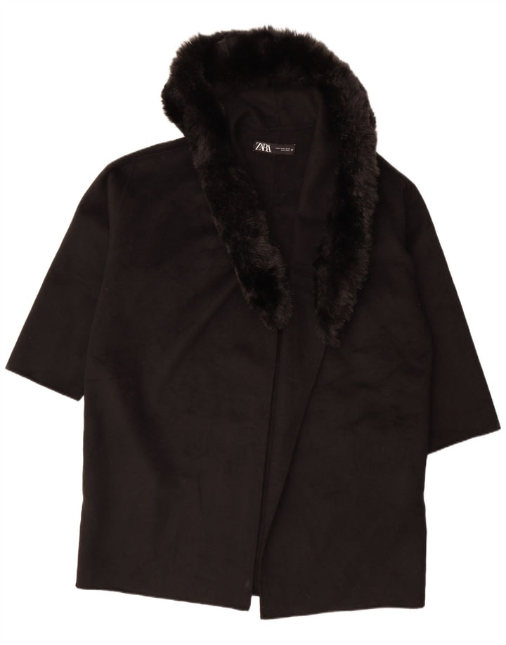 Zara Γυναικείο ανοιχτό πανωφόρι με κουκούλα UK 18 XL μαύρο μάλλινο