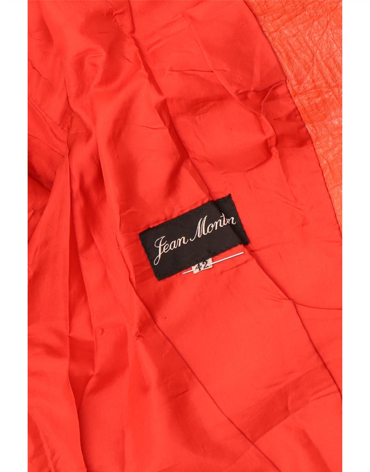 VINTAGE Γυναικείο Δερμάτινο Μπλέιζερ Μπουφάν 2 Κουμπιών IT 42 Μεσαίο Πορτοκαλί