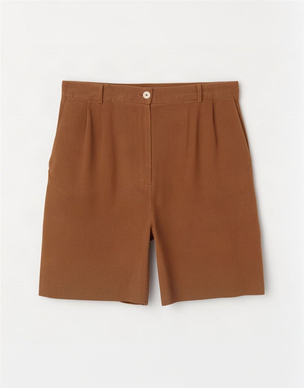 Vintage Womens High Waist Pegged Casual Shorts IT 44 Medium W27 Brown Silk