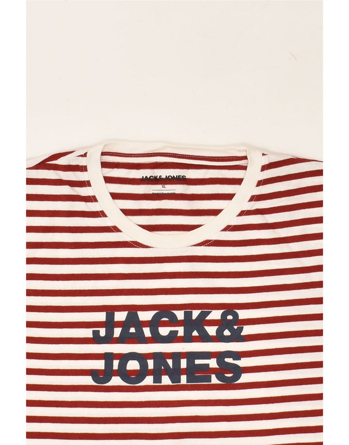 JACK & JONES Mens Graphic T-Shirt Top XL Red Striped Cotton | Vintage Jack & Jones | Thrift | Second-Hand Jack & Jones | Used Clothing | Messina Hembry 