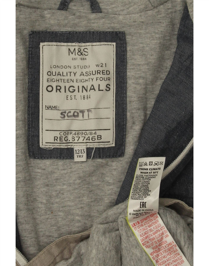 Marks & Spencer Boys Hooded Windbreaker Jacket 12-13 Years Grey Colourblock