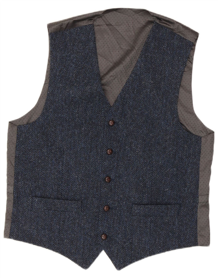 Ανδρικό γιλέκο Harris Tweed Μικρό Μπλε Ψαροκόκκαλο Νέο Μαλλί