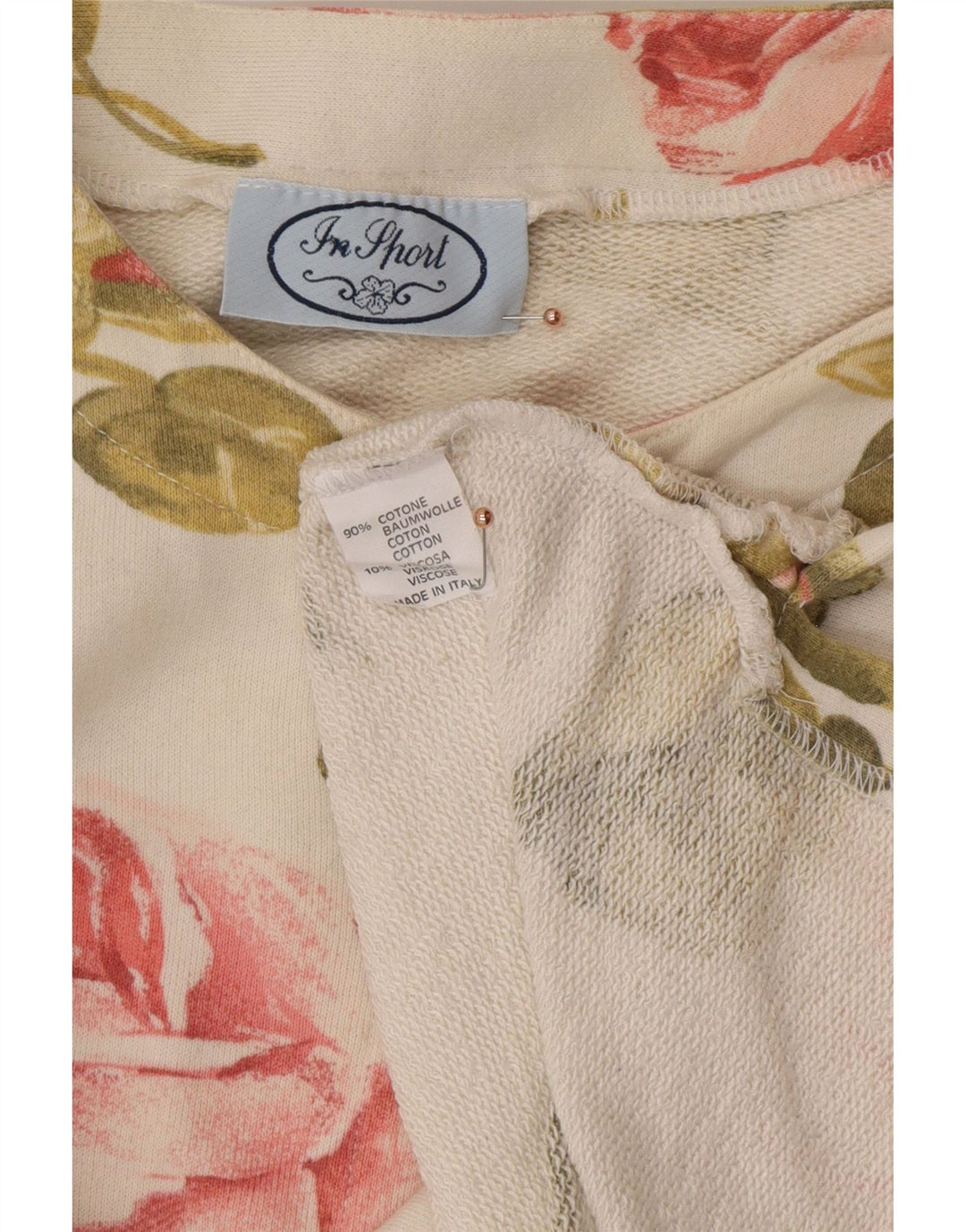 VINTAGE Γυναικείο τοπ μακρυμάνικο UK 16 Large Off White Floral βαμβακερό