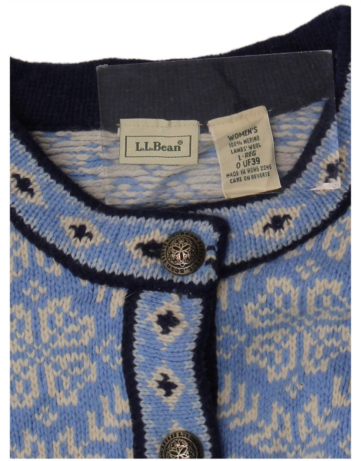 L.L.BEAN Γυναικείο πουλόβερ ζακέτα UK 16 Large Blue Fair Isle Merino Wool