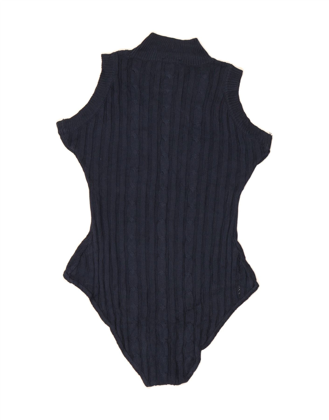 LE DONNE Womens Knit Bodysuit UK 12 Medium Navy Blue Viscose Vintage Le Donne and Second-Hand Le Donne from Messina Hembry 