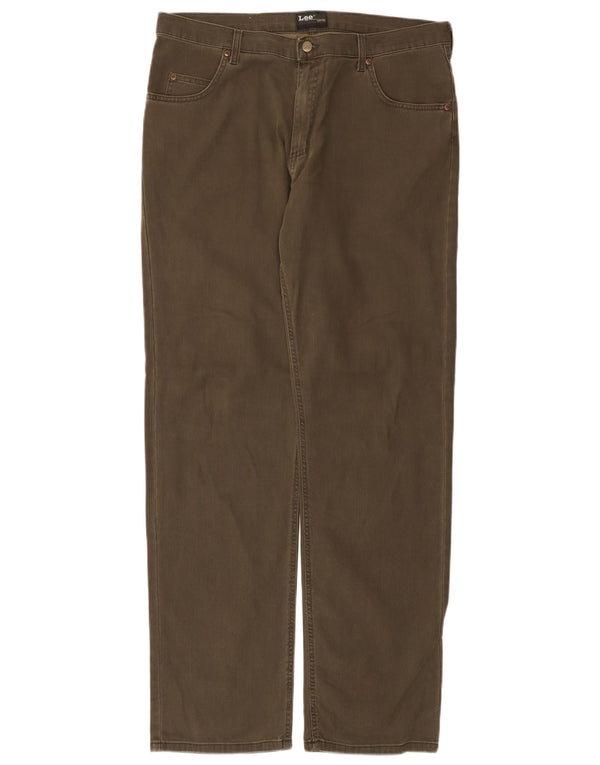 Lee Mens Brooklyn Straight Casual Παντελόνι W36 L34 Χακί Βαμβακερό