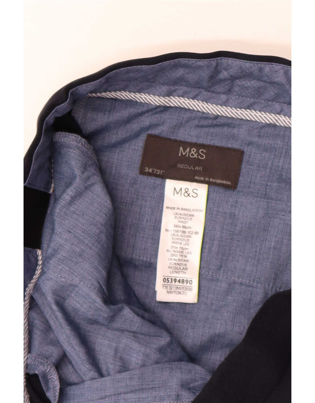 Marks & Spencer Ανδρικό κανονικό παντελόνι Chino W34 L31 Navy Blue Polyester