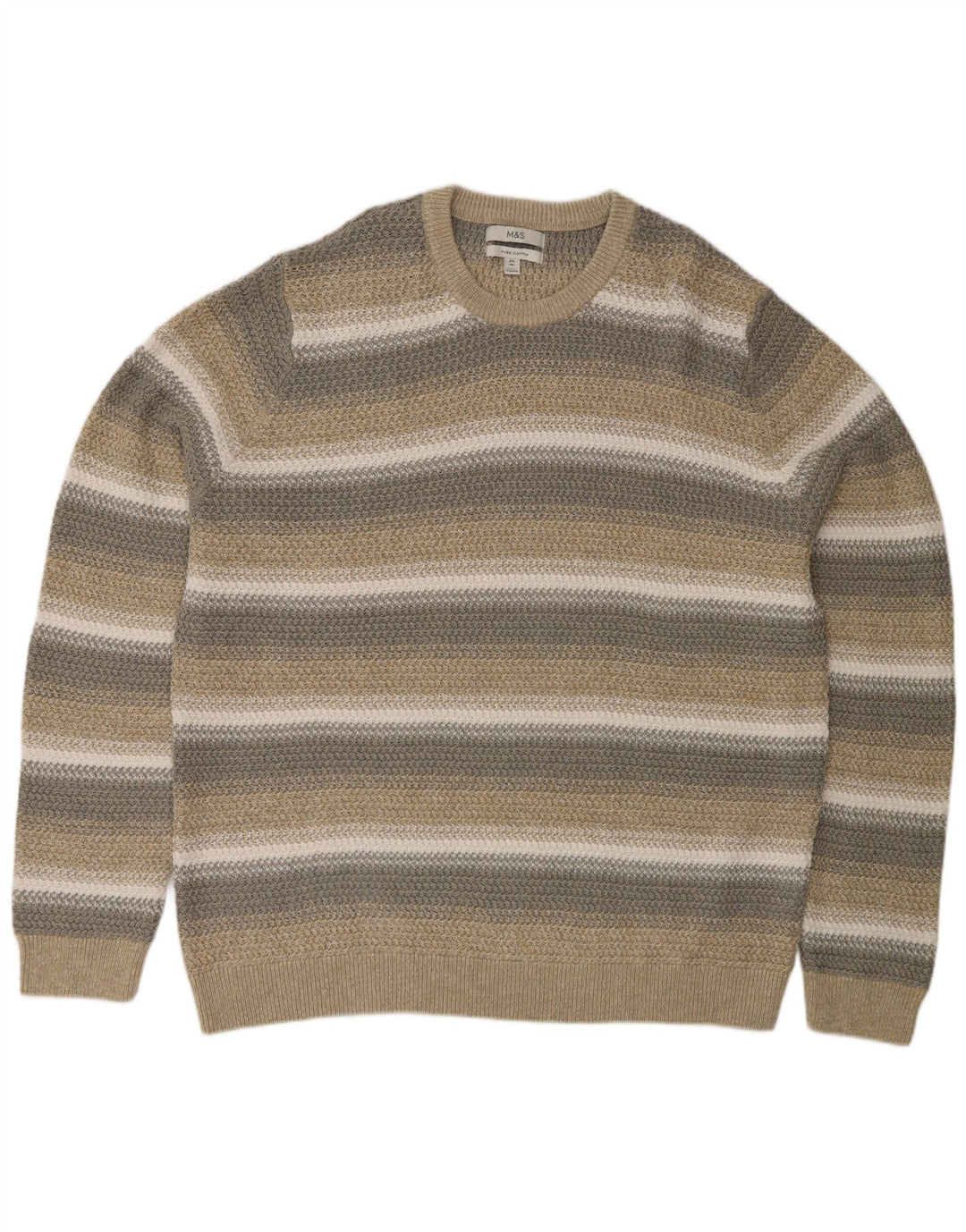 Ανδρικό πουλόβερ Marks & Spencer Regular Fit Crew Neck Jumper 2XL Beige ριγέ