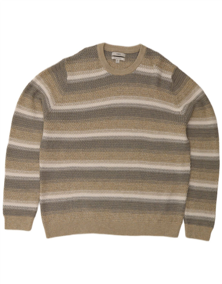 Ανδρικό πουλόβερ Marks & Spencer Regular Fit Crew Neck Jumper 2XL Beige ριγέ