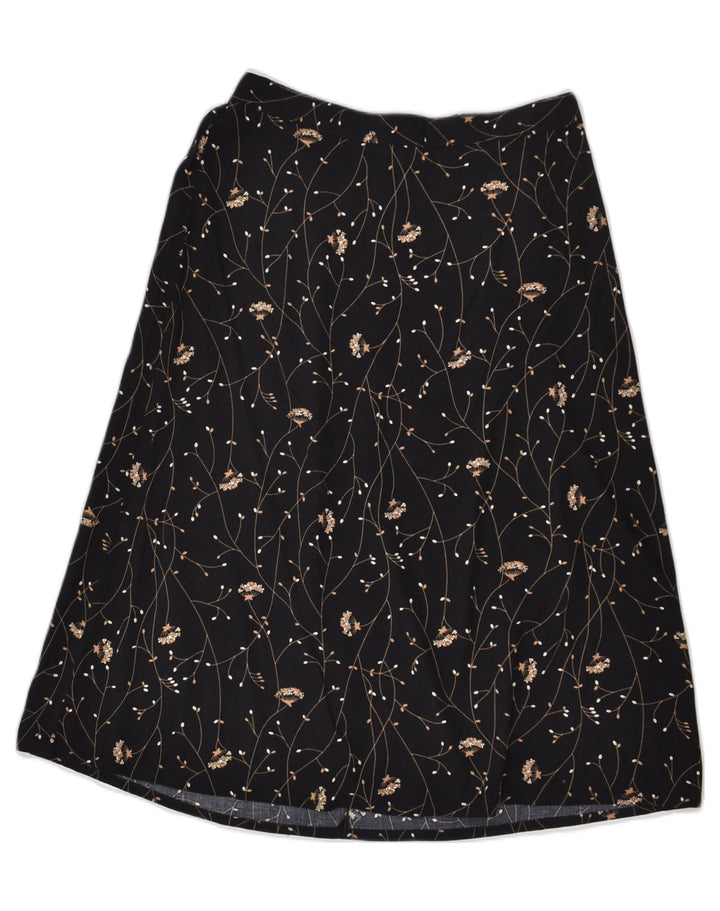 SAG HARBOR Womens A-Line Skirt UK 12 Medium W30 Black Floral Rayon | Vintage Sag Harbor | Thrift | Second-Hand Sag Harbor | Used Clothing | Messina Hembry 