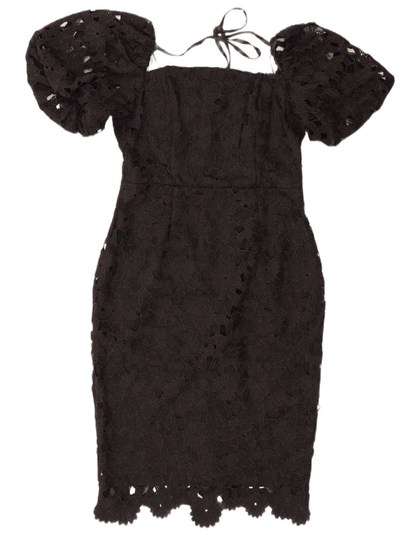 Lipsy Womens Off Shoulder Bodycon Φόρεμα UK 14 Large Black Floral Polyester