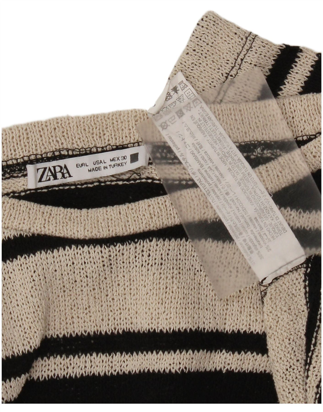 Zara γυναικείο πουλόβερ με λαιμόκαυστο UK 16 μεγάλο μαύρο ριγέ