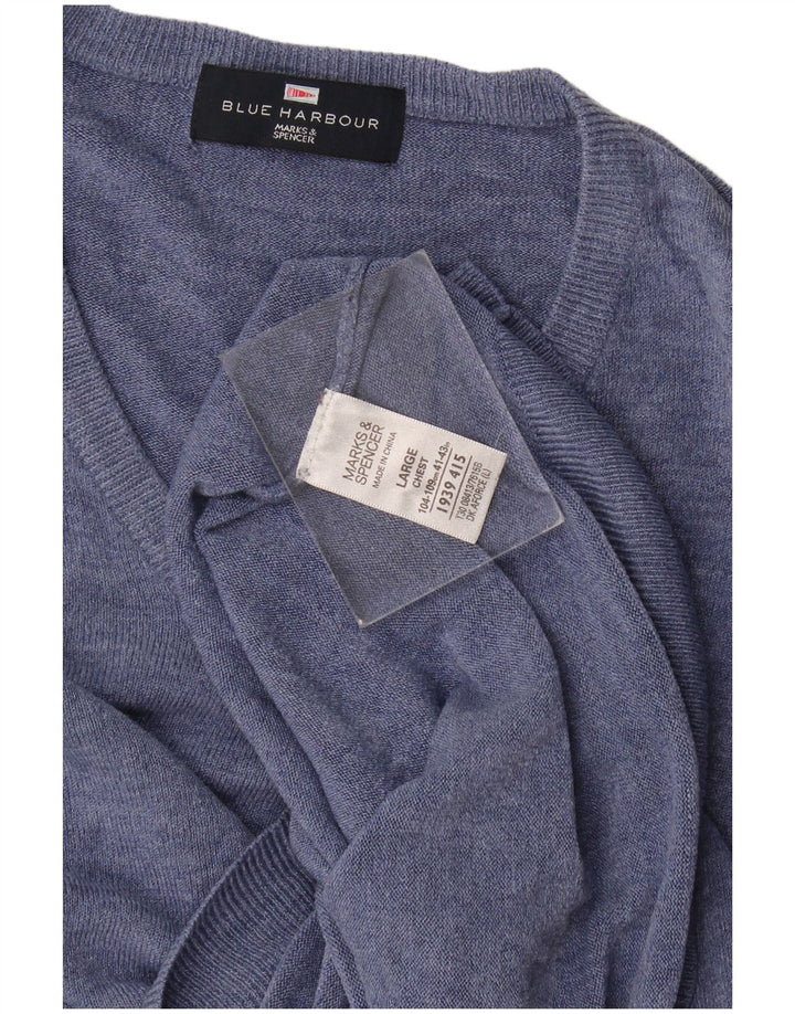 Marks & Spencer Ανδρικό πουλόβερ μπλε Harbor με λαιμόκοψη με λαιμόκοψη, μεγάλο μπλε ακρυλικό