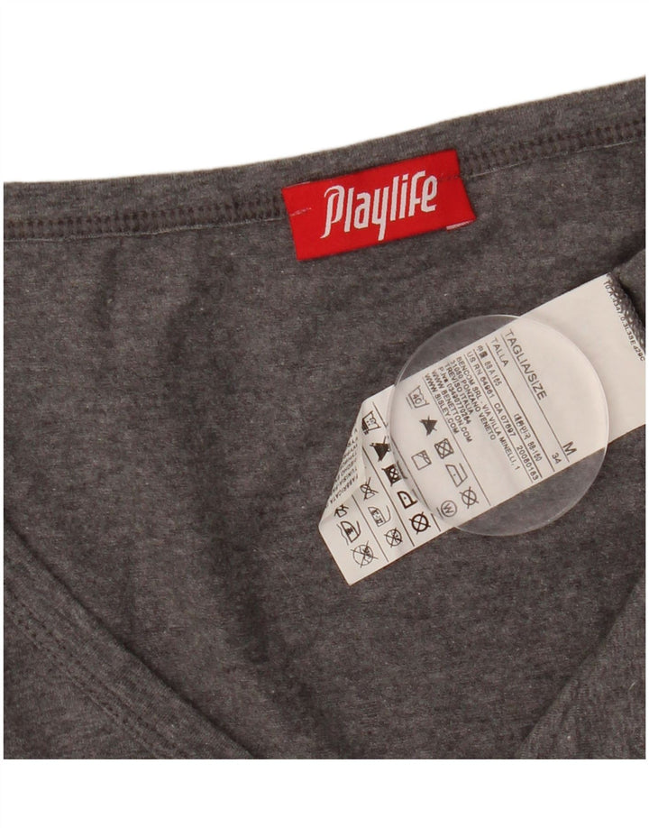 Γυναικείο τοπ PLAYLIFE μακρυμάνικο UK 12 μεσαίο γκρι βαμβακερό