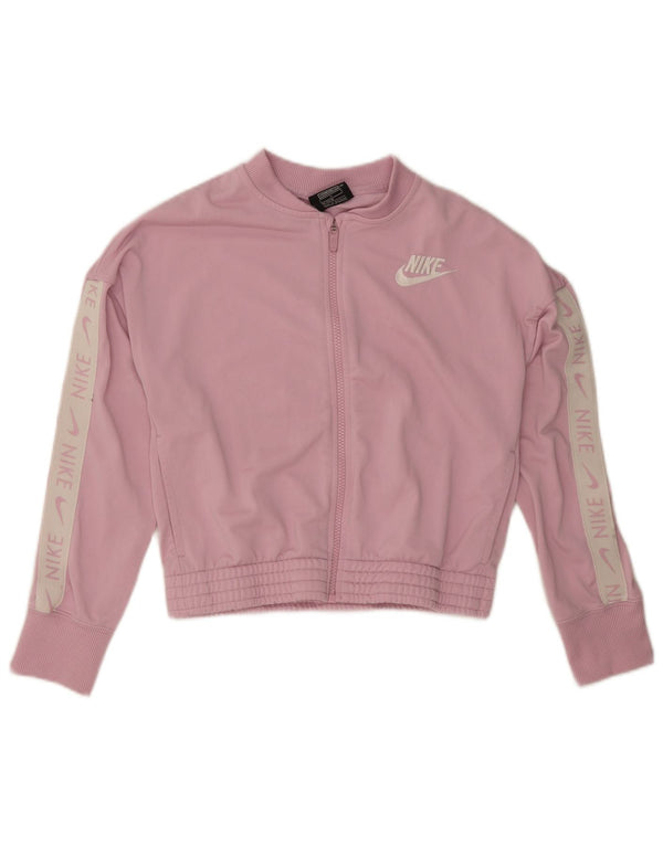 Nike Girls Graphic Tracksuit Top Jacket 12-13 Years Large Pink Colourblock