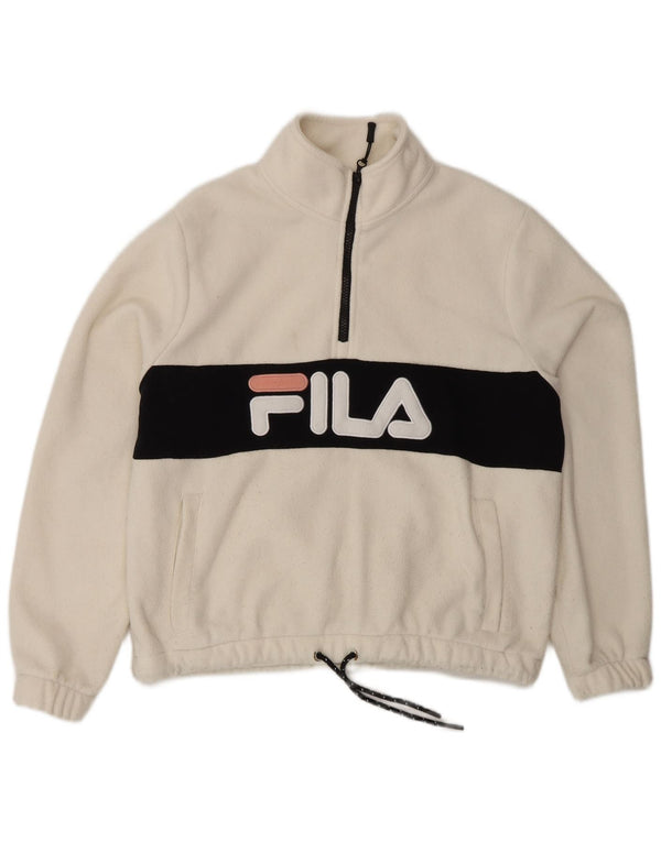 FILA Γυναικεία υπερμεγέθη γραφικά φλις jumper UK 10 Small White Colourblock